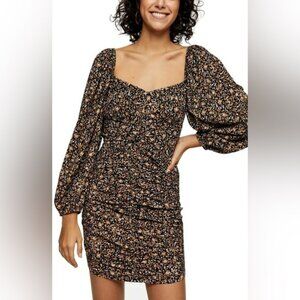 Topshop Black and Cream Floral Long Sleeve Dress Size 4